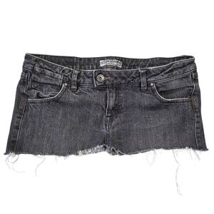 Volcom Stone Black Denim Micro Mini Skirt Raw Hem Low Rise Y2k Womens 11